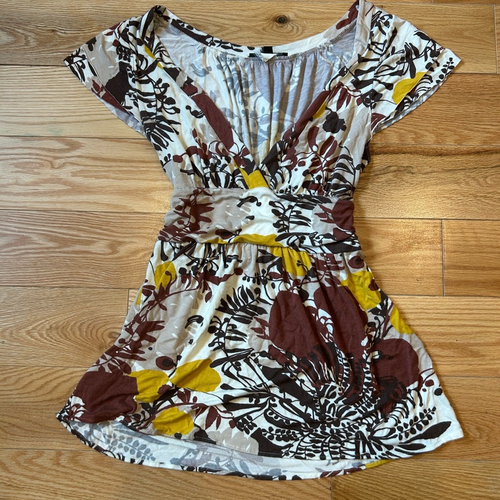 Floral V-Neck Dress - Brown and Yellow